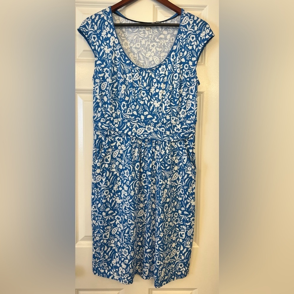 Boden Blue and White Floral Scoop-Neck Dress